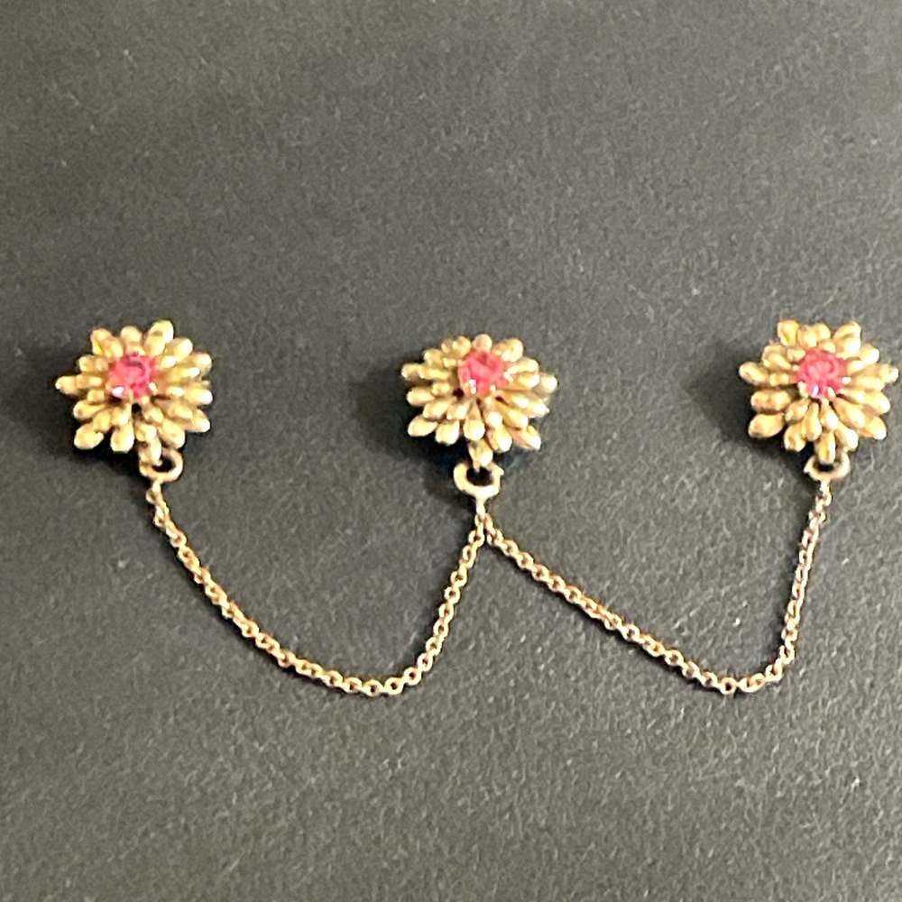 Vintage LUCERNE Triple Dress Clip Gold Filled Rhinestone Floral Chain‎ Sweater